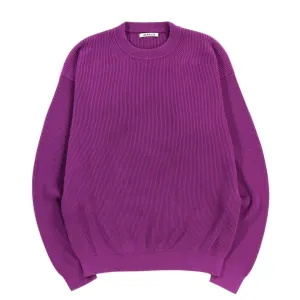 AURALEE SUPER HARD TWIST RIB KNIT PULLOVER PURPLE