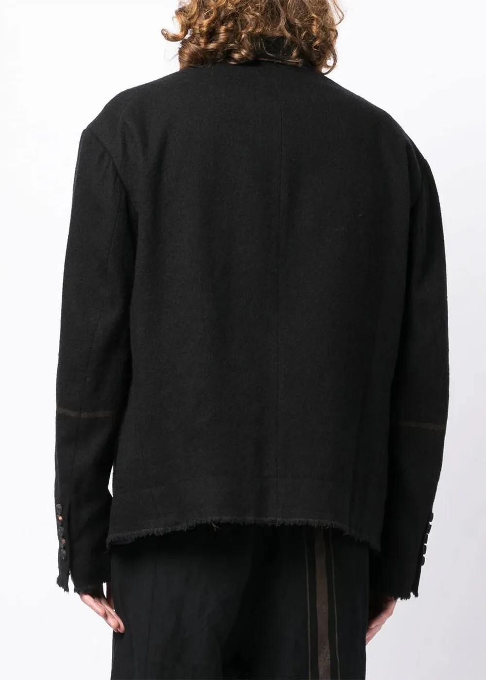 Black Cropped 3 Button Raw Edge Jacket