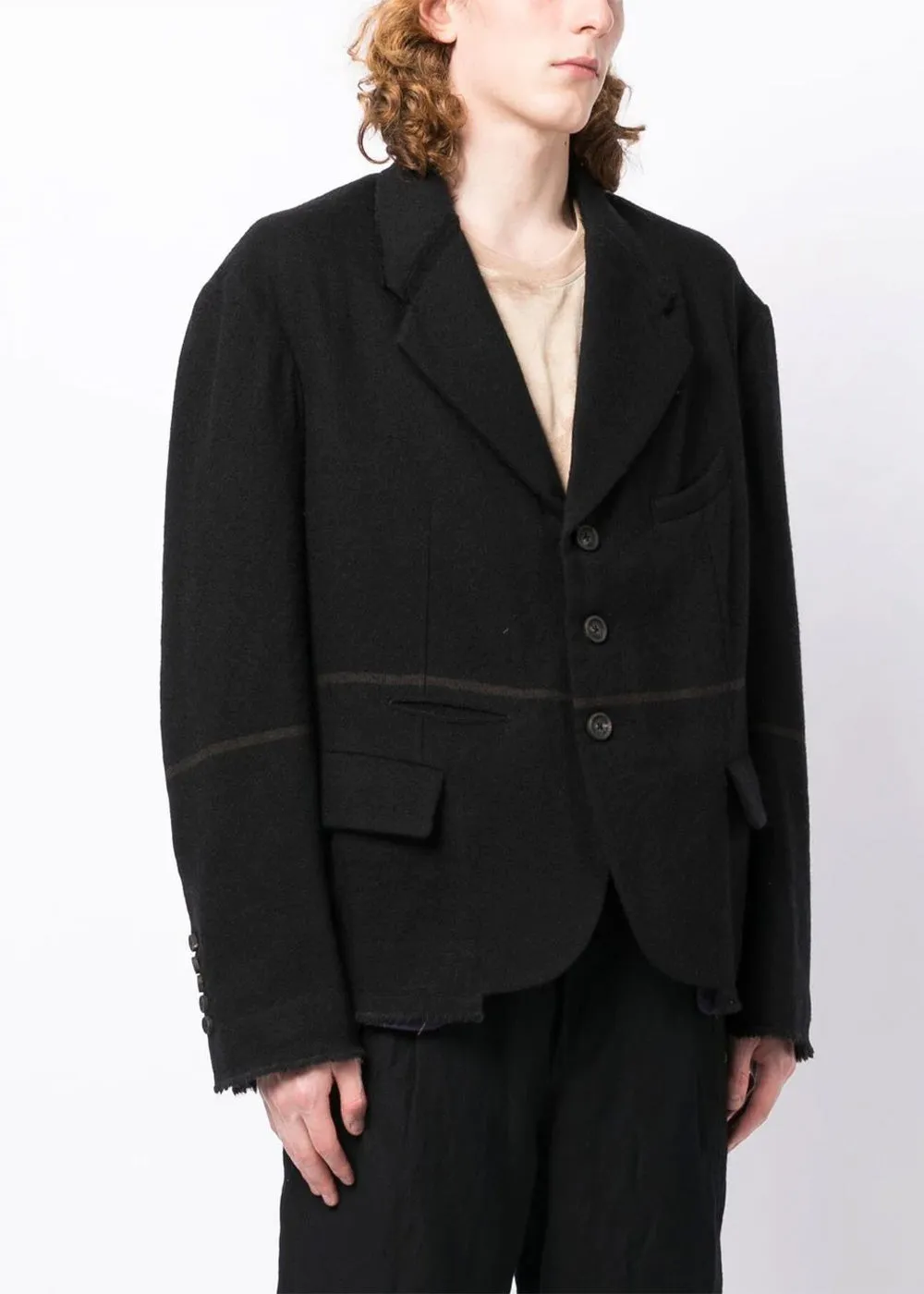 Black Cropped 3 Button Raw Edge Jacket