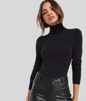 Black Fine Knit Roll Neck Jumper