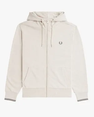 Fred Perry Hooded Zip Through Sweatshirt - Porridge Marl / Anchor Grey