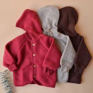 Hooded Jacket in Organic Wool Fleece with Buttons (0-6y)