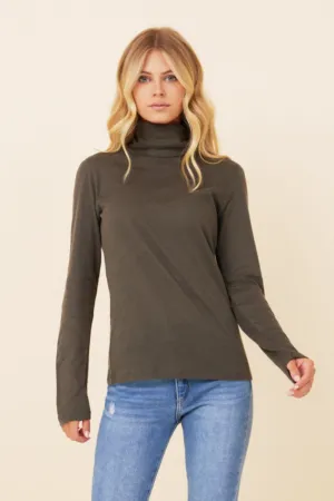 Majestic Long Sleeve Cotton/Cashmere Turtleneck in Pine Green