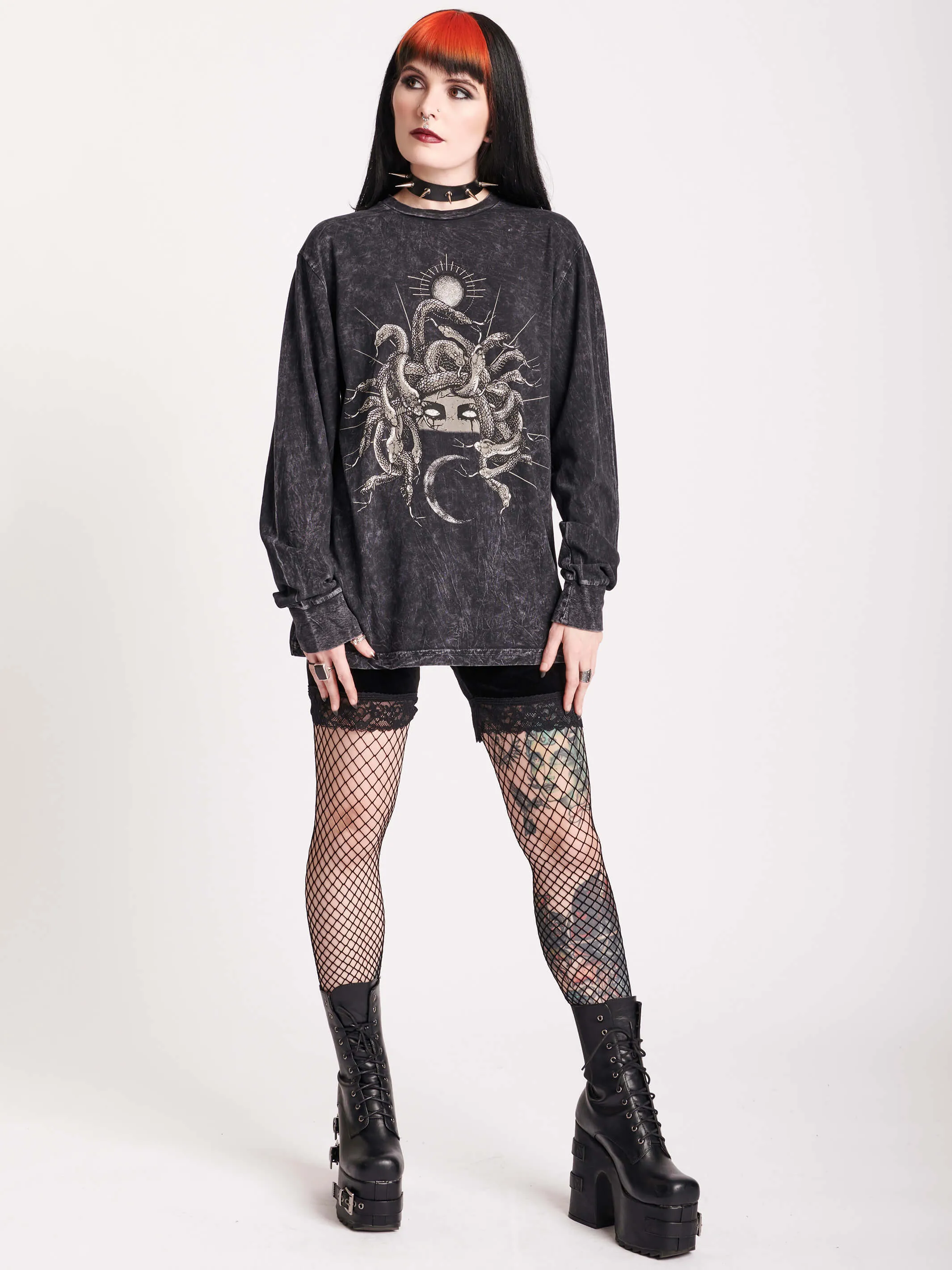 Mineral Wash Medusa Sleeve T-Shirt