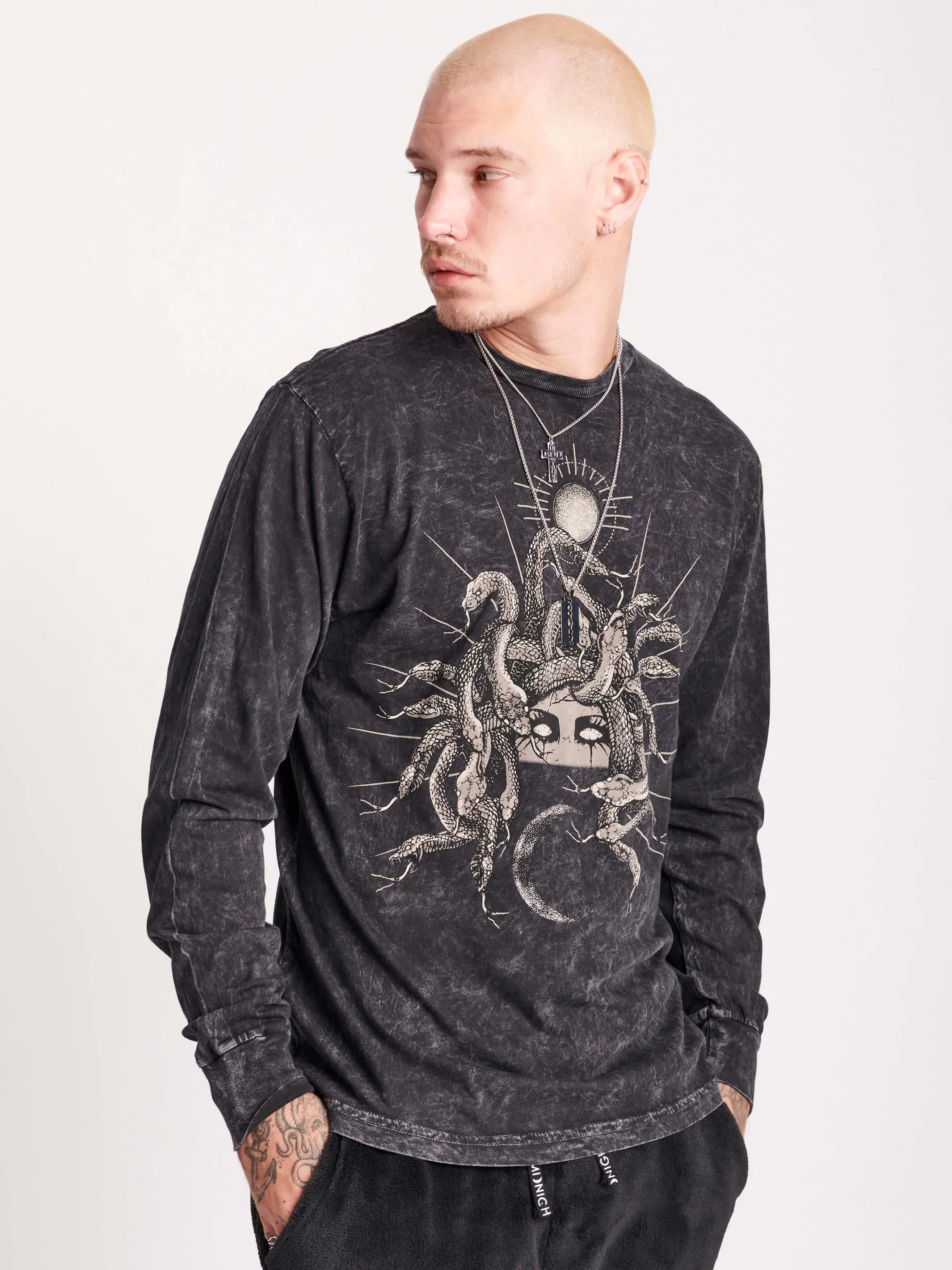 Mineral Wash Medusa Sleeve T-Shirt