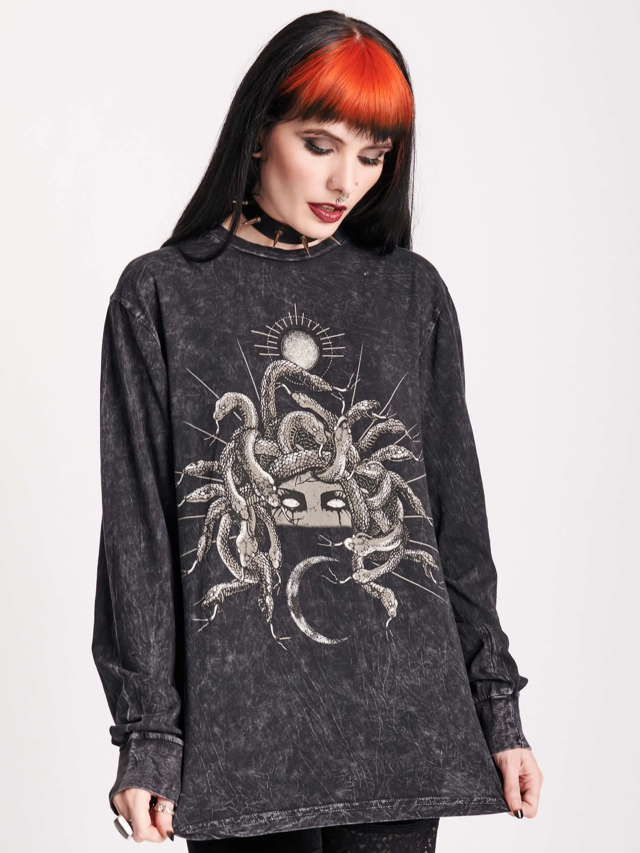 Mineral Wash Medusa Sleeve T-Shirt