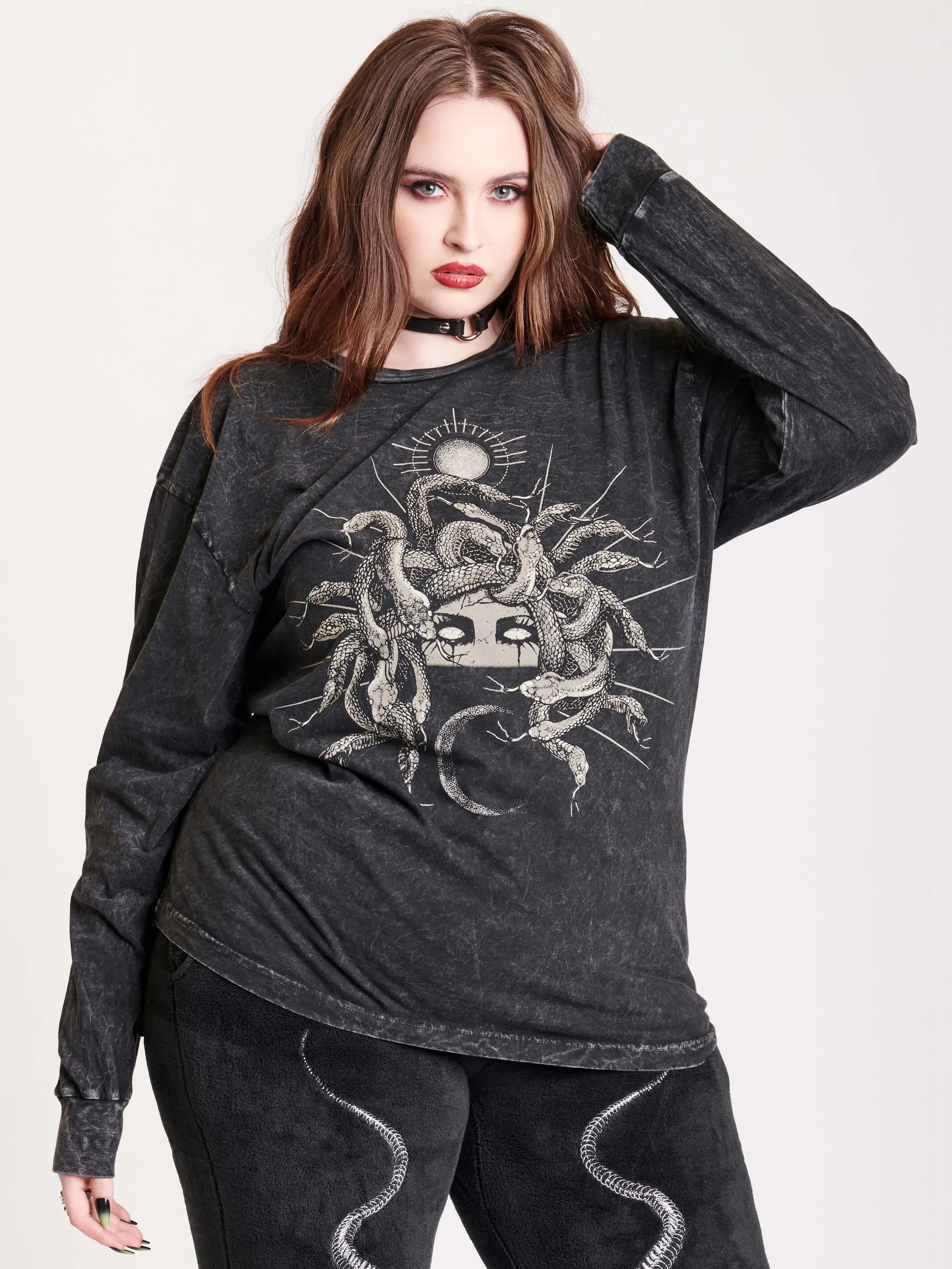 Mineral Wash Medusa Sleeve T-Shirt