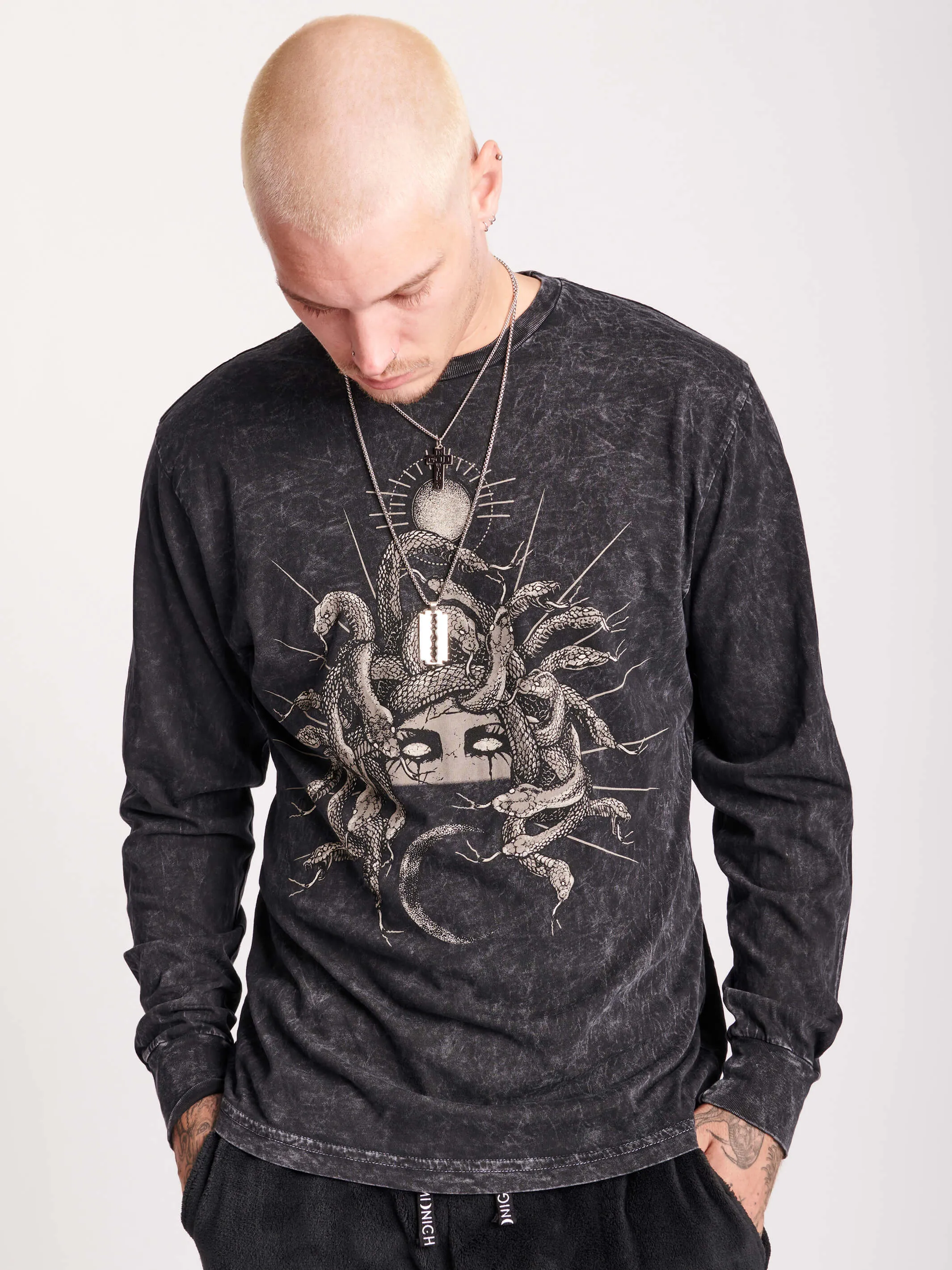 Mineral Wash Medusa Sleeve T-Shirt