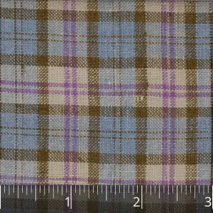 Natural, Purple, Brown, & Pale Saxon Blue Checked Linen - $14.00 yd.