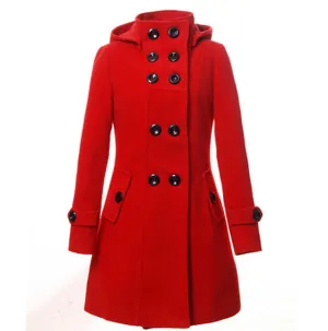 New Fashion Winter Wool Coat Women Coat Women's Slim Long Blend Hooded Collor Double Breasted Coat Outerwear