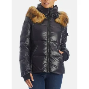 S-THIRTEEN Allie Faux Fur Trimmed Down Puffer Jacket Jet /Natural