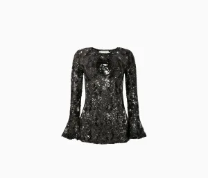 SEQUIN LACE CUT-OUT TOP