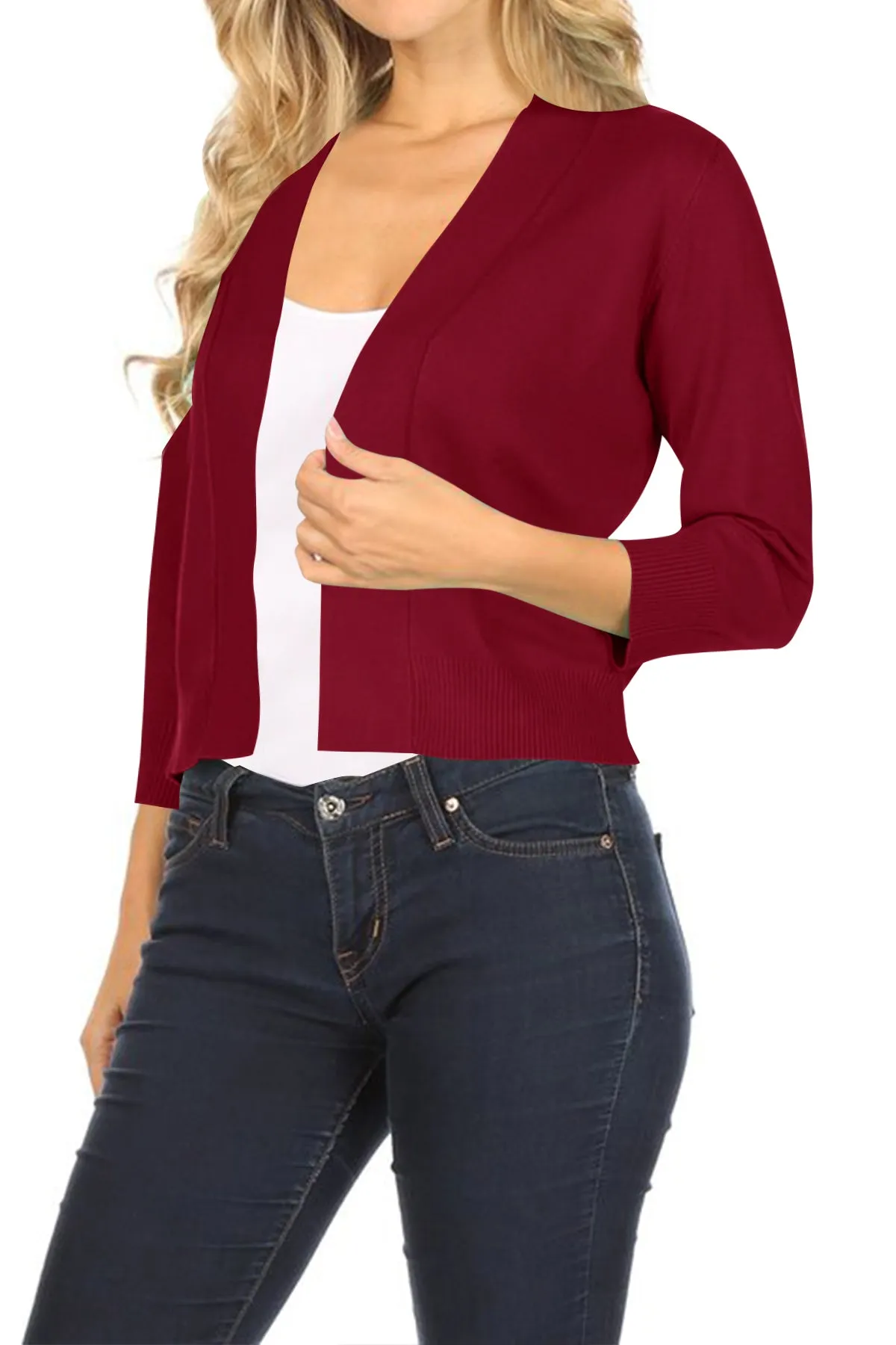 Women's Casual Lightweight Long Sleeves Open Front Office Wear Bolero Solid Cardigan