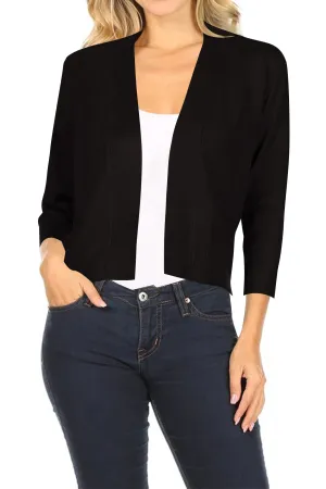 Women's Casual Lightweight Long Sleeves Open Front Office Wear Bolero Solid Cardigan